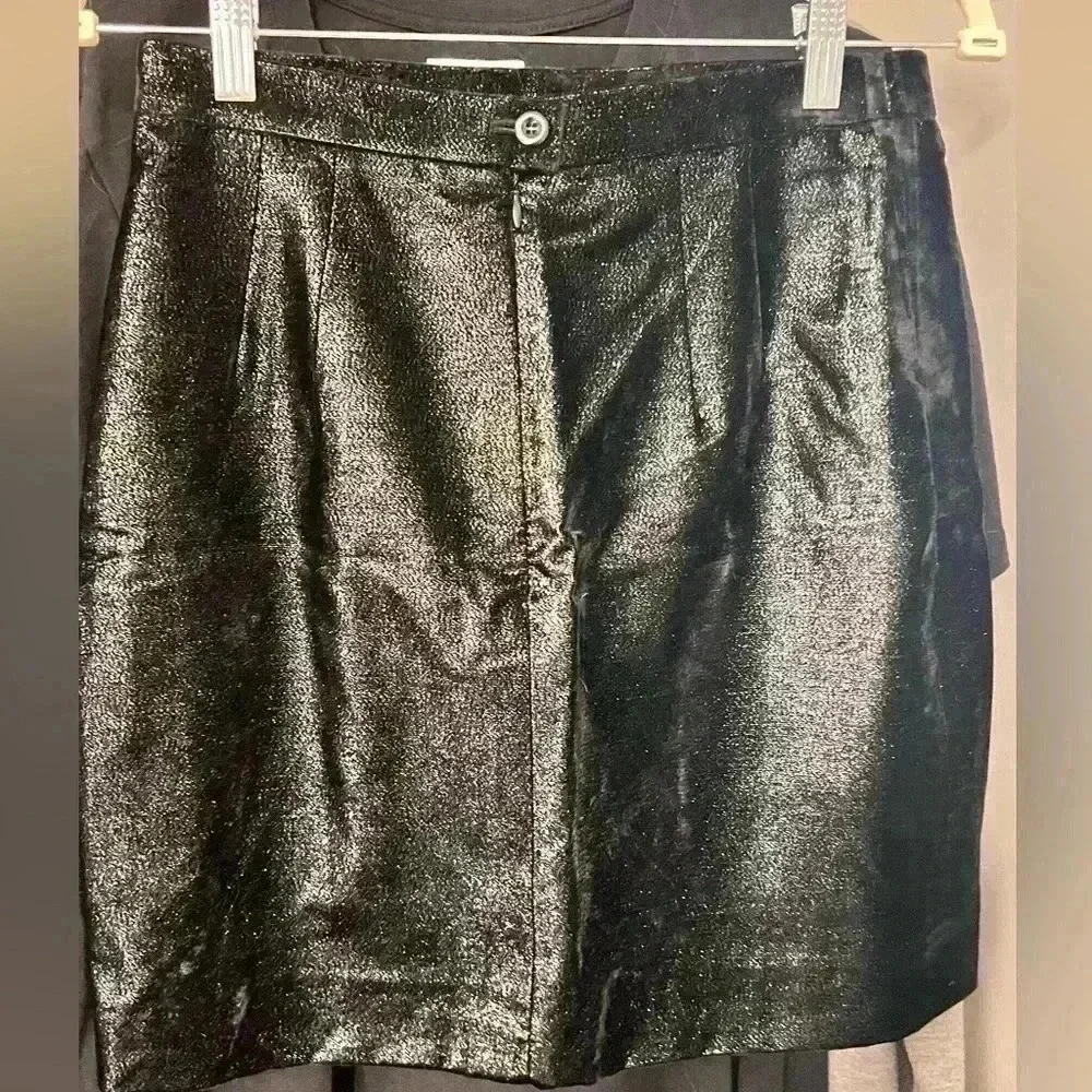Escada Couture Black Metallic Wool Silk Pencil Skirt Size 34 XS Germany Holiday